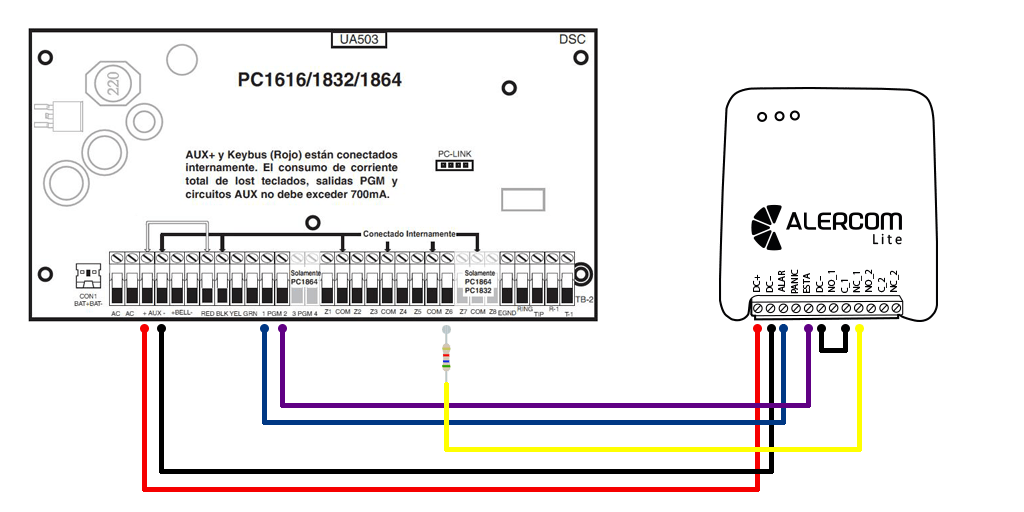 Configurar Salidas PGM en Alarma DSC con Discador Alercom Lite